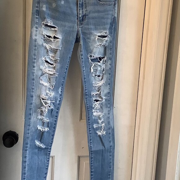 American Eagle Super Stretch Hi-Rise Jeggings DISTRESSED Women's 2 Regular - Picture 4 of 8